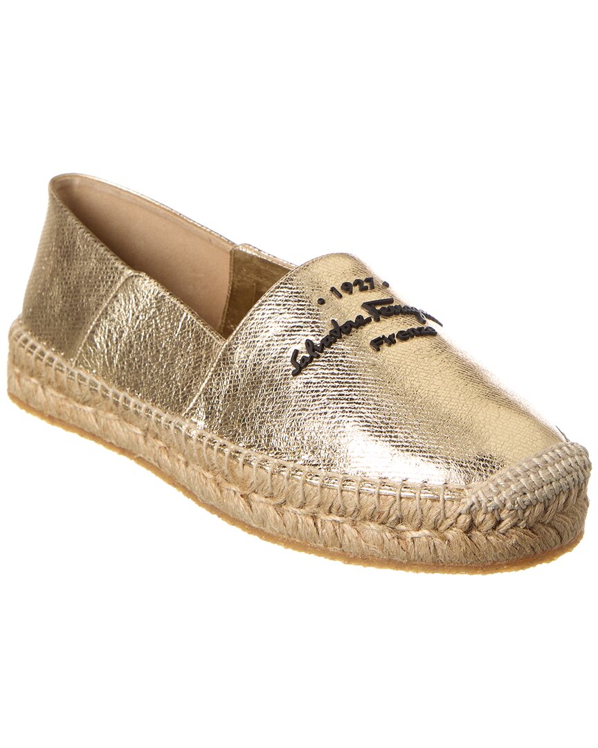 Ferragamo Woman Espadrilles Platinum Size 5.5 Textile Fibers In Gold