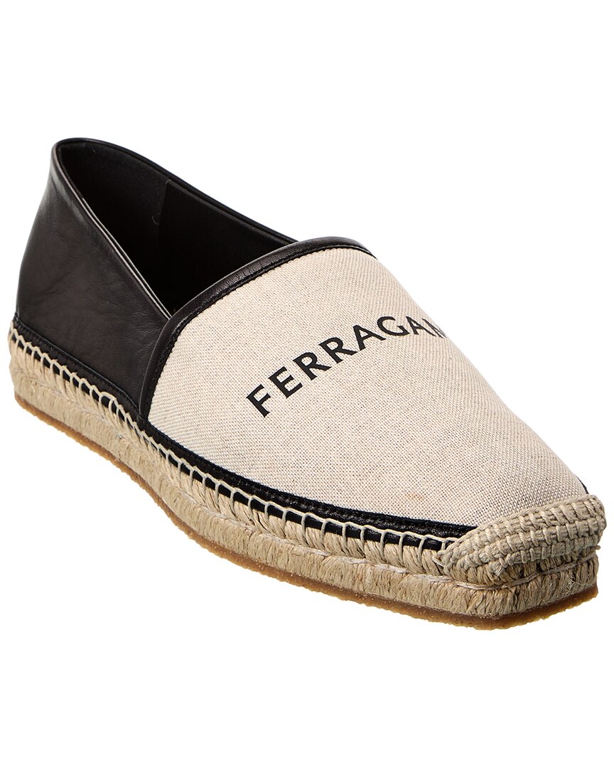 Ferragamo Collapsible Canvas & Leather Espadrille In Neutral
