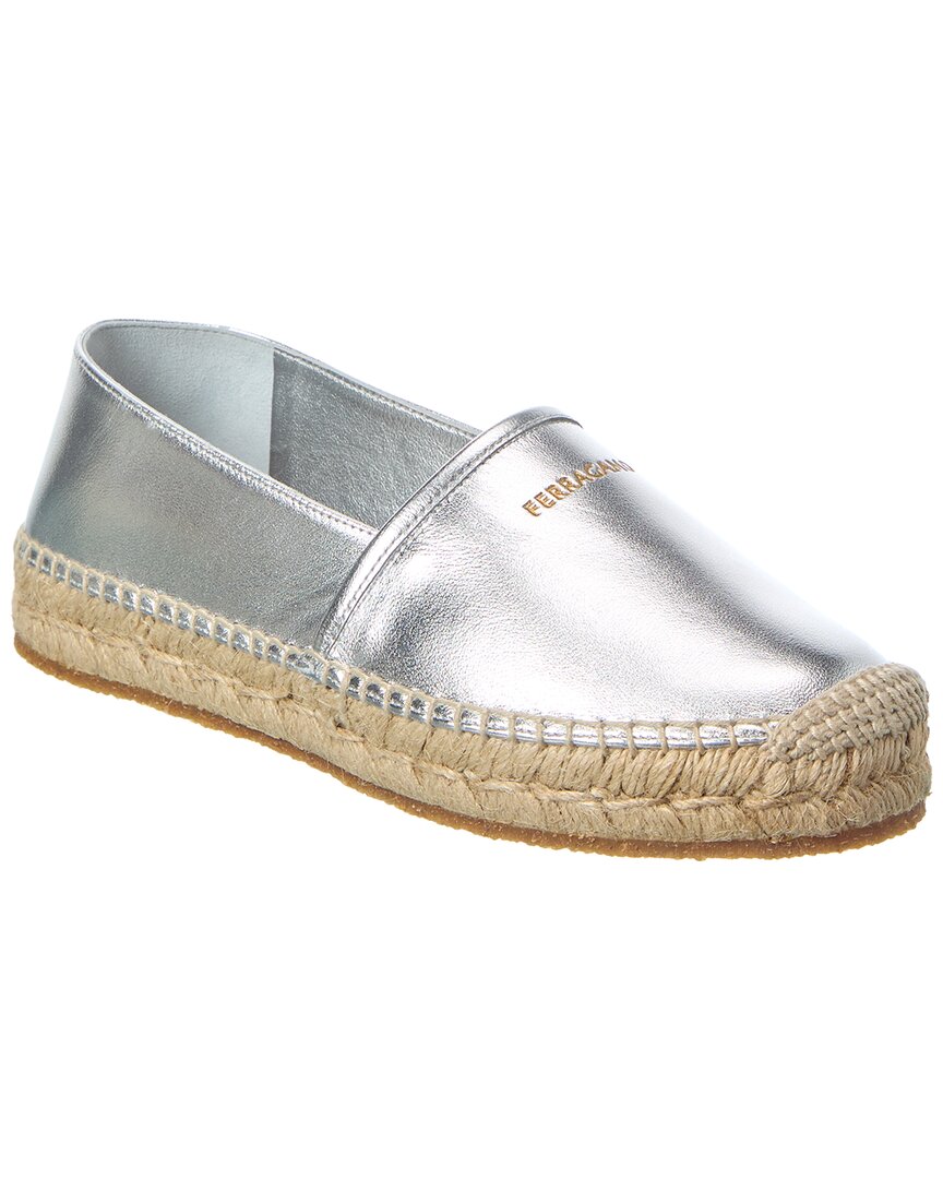 Ferragamo Alma Leather Espadrille In Silver