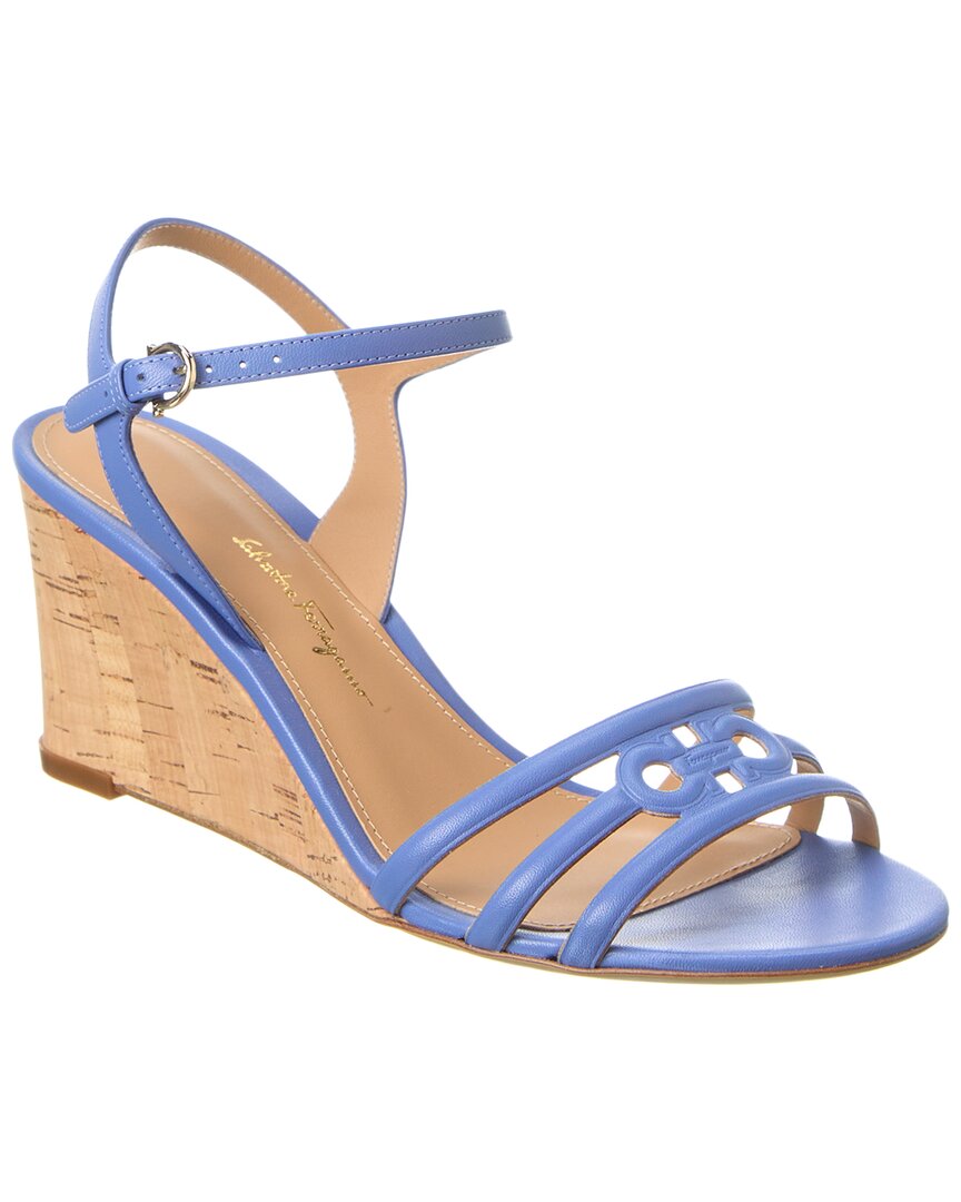 Ferragamo Fieri Leather Wedge Sandal In Blue