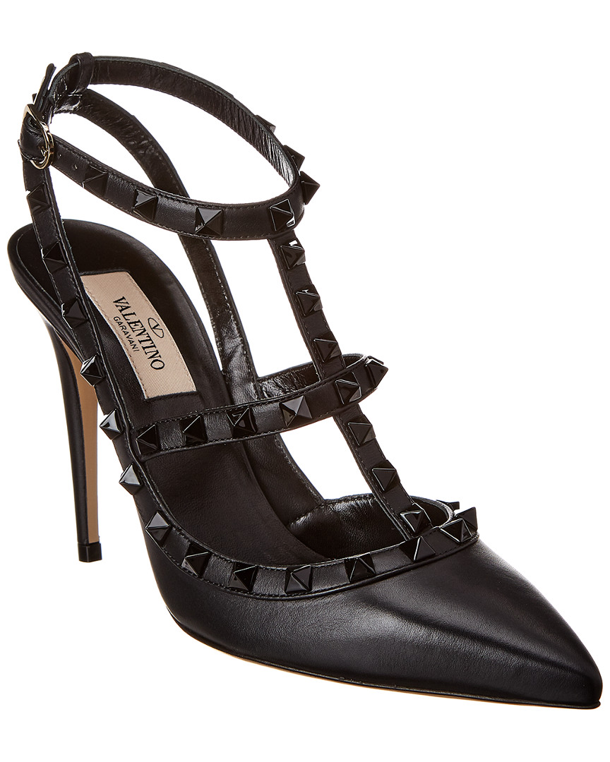 valentino rockstud caged 65 leather ankle strap pump