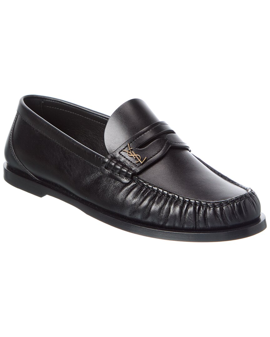 Saint Laurent Nappa Leather Loafers Featuring Ruched Detailing In Black
