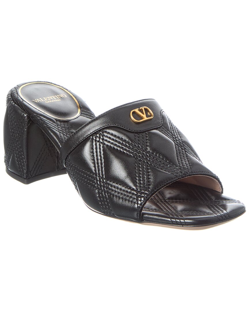 Valentino Black Quilted Nappa Leather Quiltie 67 Slide Sandals In Black