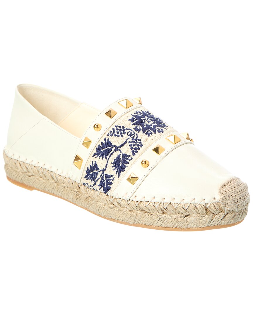Valentino Embroidered Leather Espadrille In Transparent