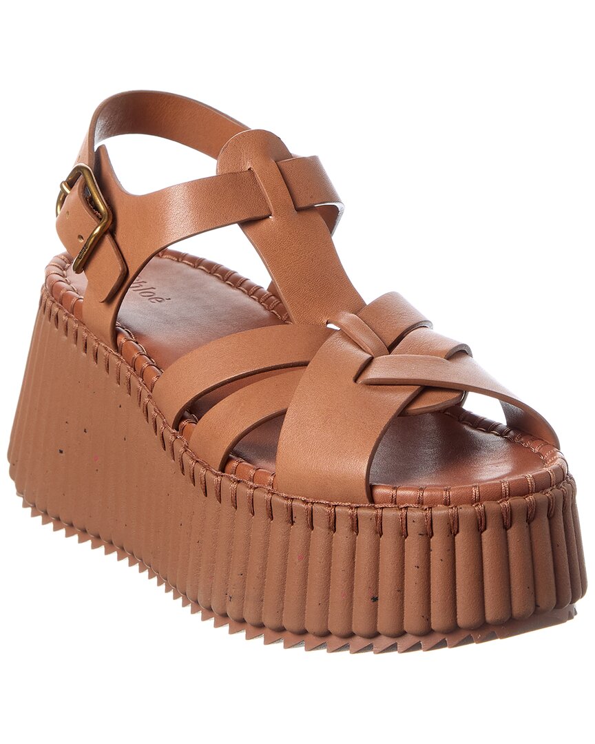 Chloé Nama Leather Wedge Sandal In Brown