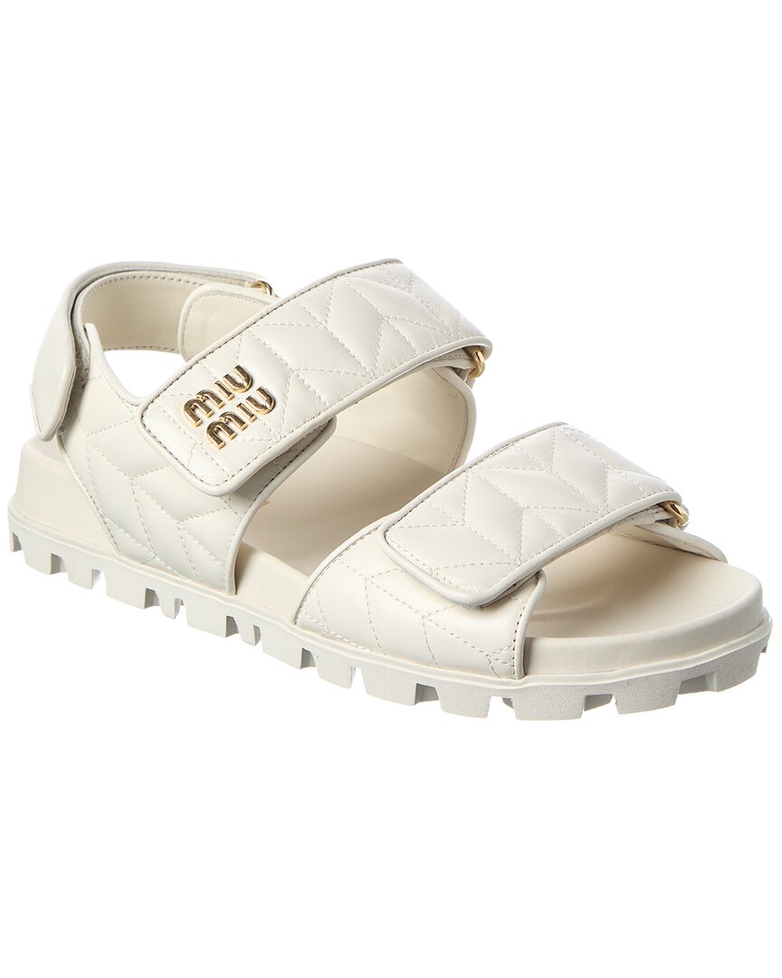 Miu Miu Sporty Matelasse Leather Sandal In White