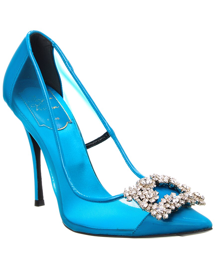 Roger Vivier Mesh & Patent Pump In Blue
