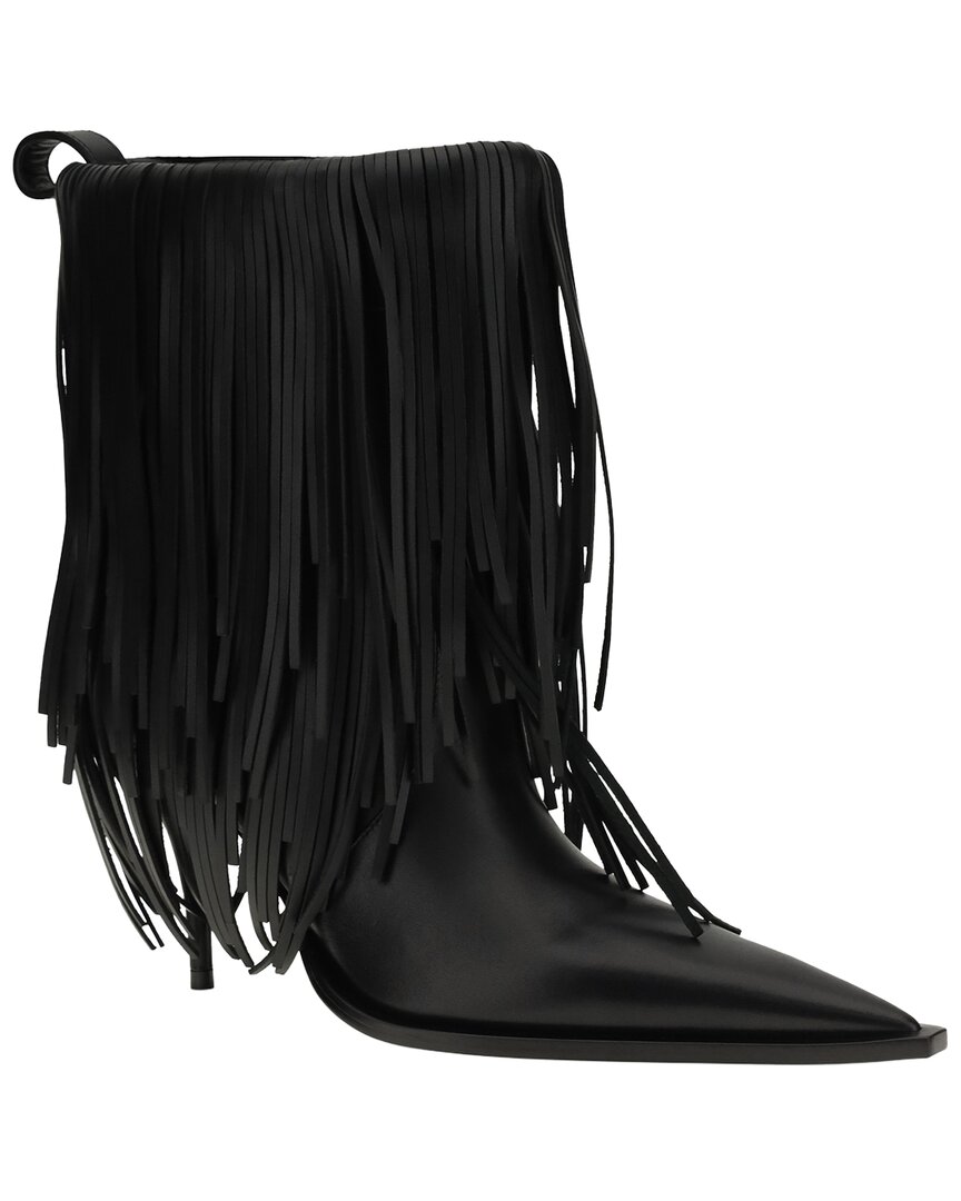 Balenciaga Avenue Fringe Ankle Boots Pointed Toe Pull Tab In Black