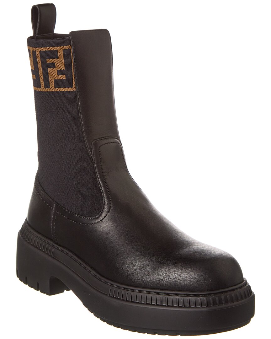 Fendi Domino Leather Biker Boot In Brown
