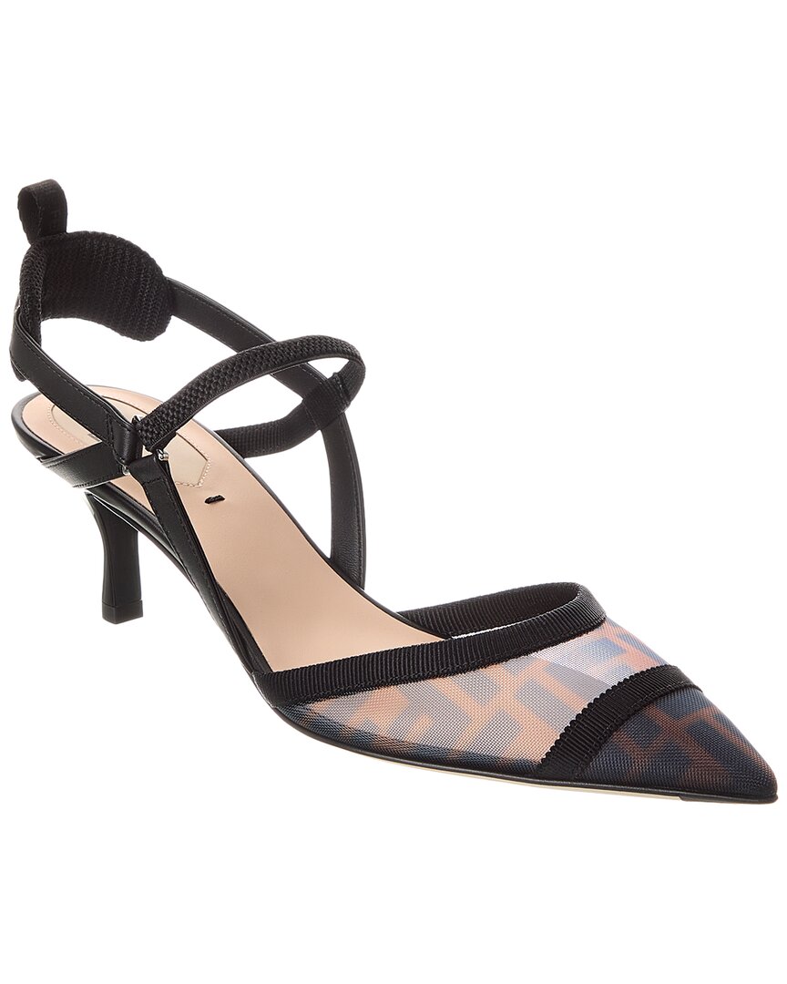 Fendi Colibri Lite Ff Mesh & Leather Slingback Pump In Brown