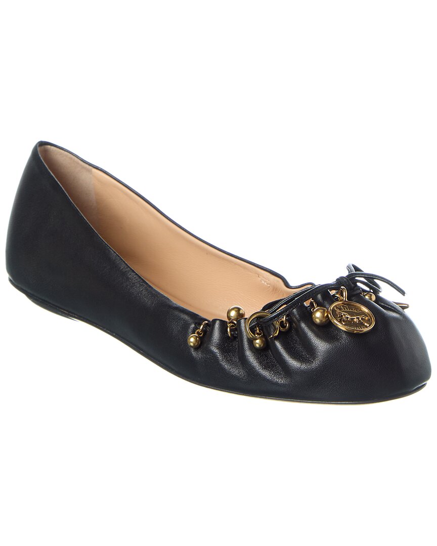 Chloé Bow Ballerinas Gold-tone Embellishments In Black