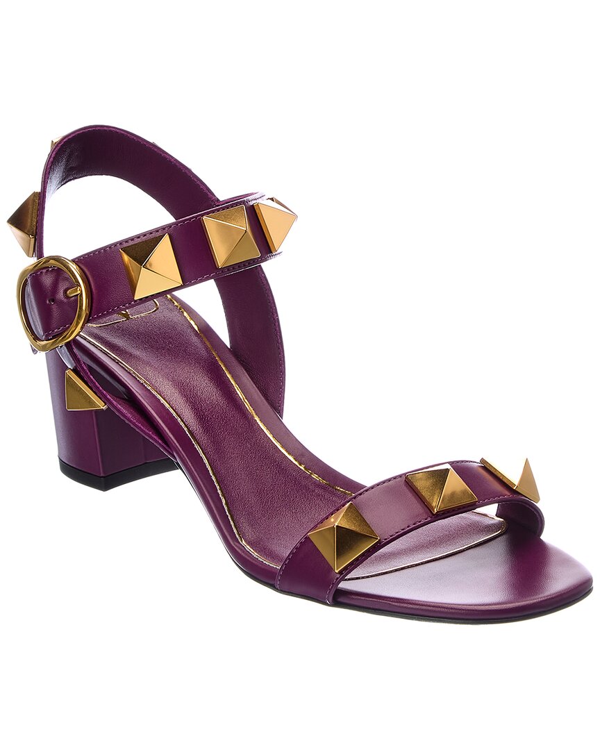 Valentino Roman Stud 60 Leather Sandal In Purple