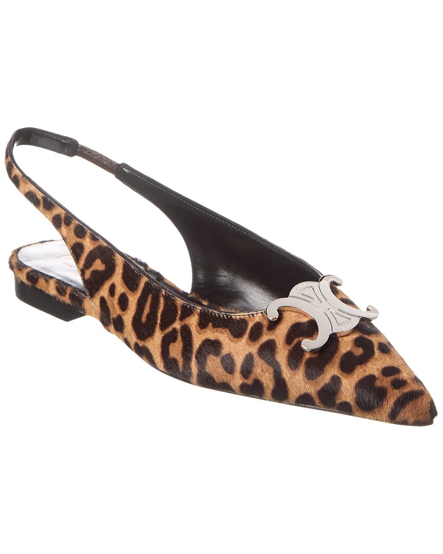 Celine Triomphe Haircalf Slingback Flat In Animal Print