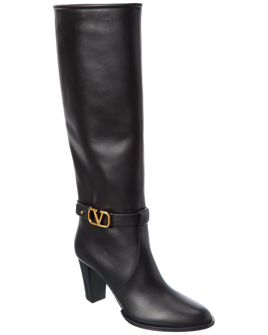 Valentino Vlogo Signature 75 Leather Knee-high Boot In Black