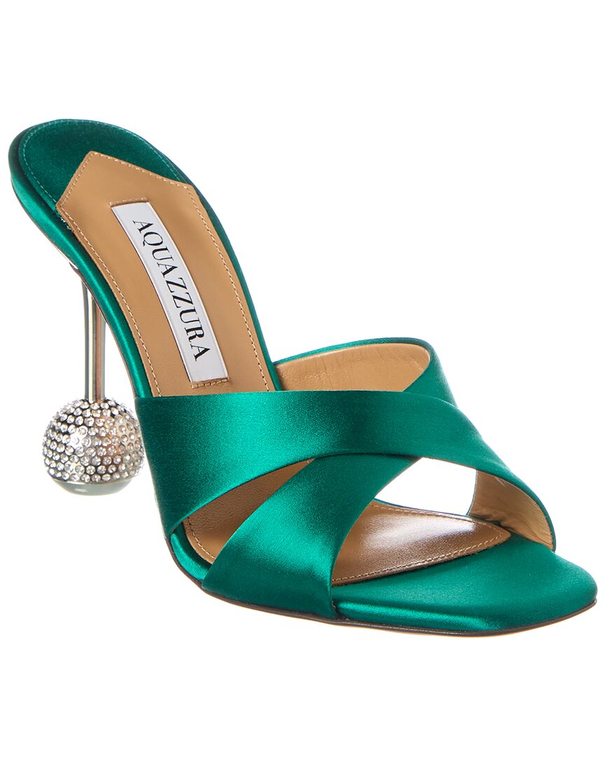 Aquazzura Yes Darling Embellished-heel Satin Mules In Green