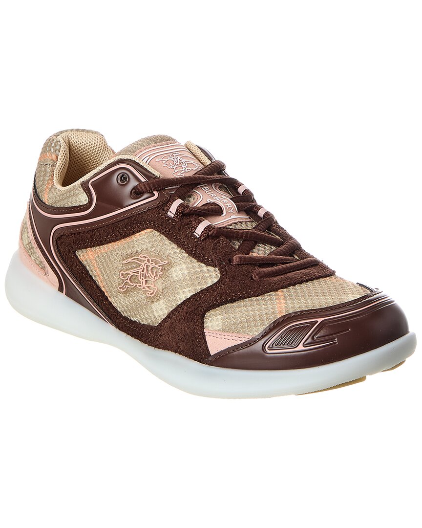 Burberry Check Mesh & Suede Sneaker In Brown