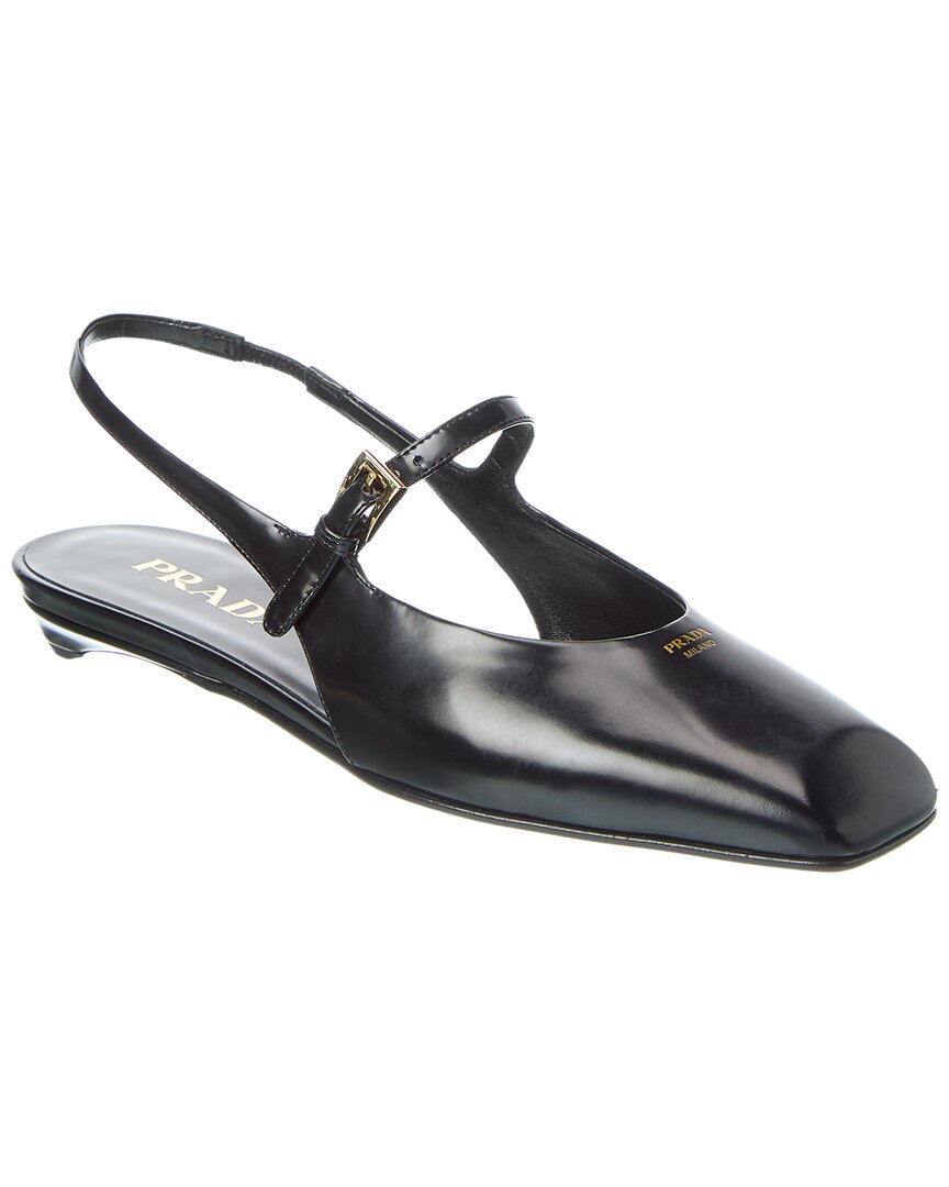 Prada Mary Jane Leather Slingback Ballerina Flat In Black
