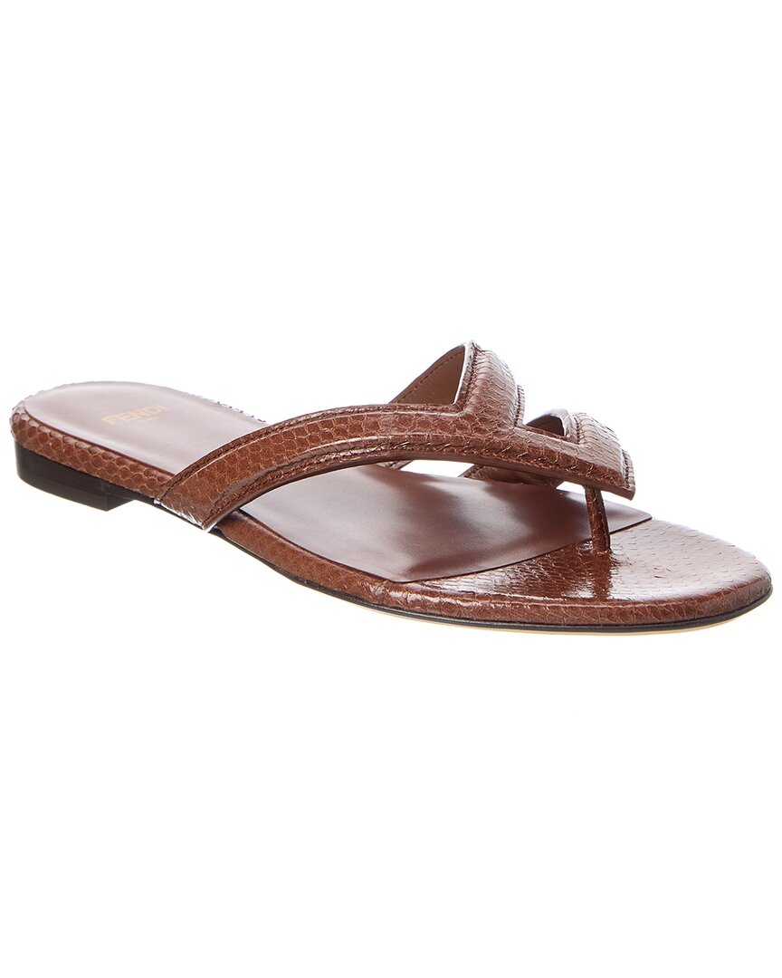 Fendi Textured Leather Thong Sandals With Silhouette In Brown