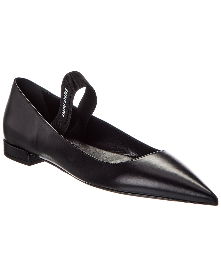 Miu Miu Label Leather Slingback Flat In Black
