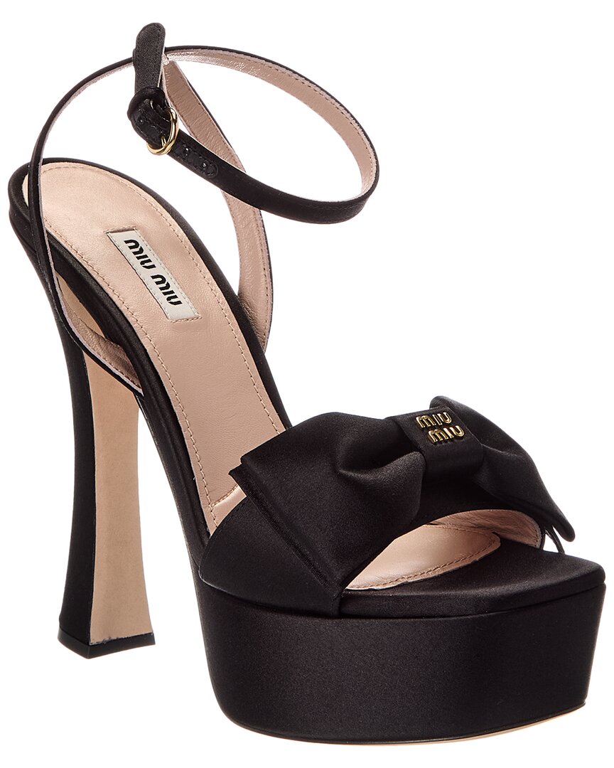 Miu Miu Bow Satin Platform Sandal In Black