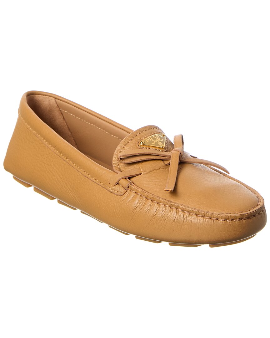 Prada Logo Leather Loafer In Brown