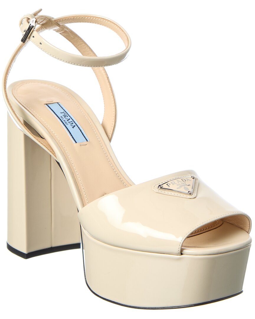 Prada Logo Leather Pump In Neutral
