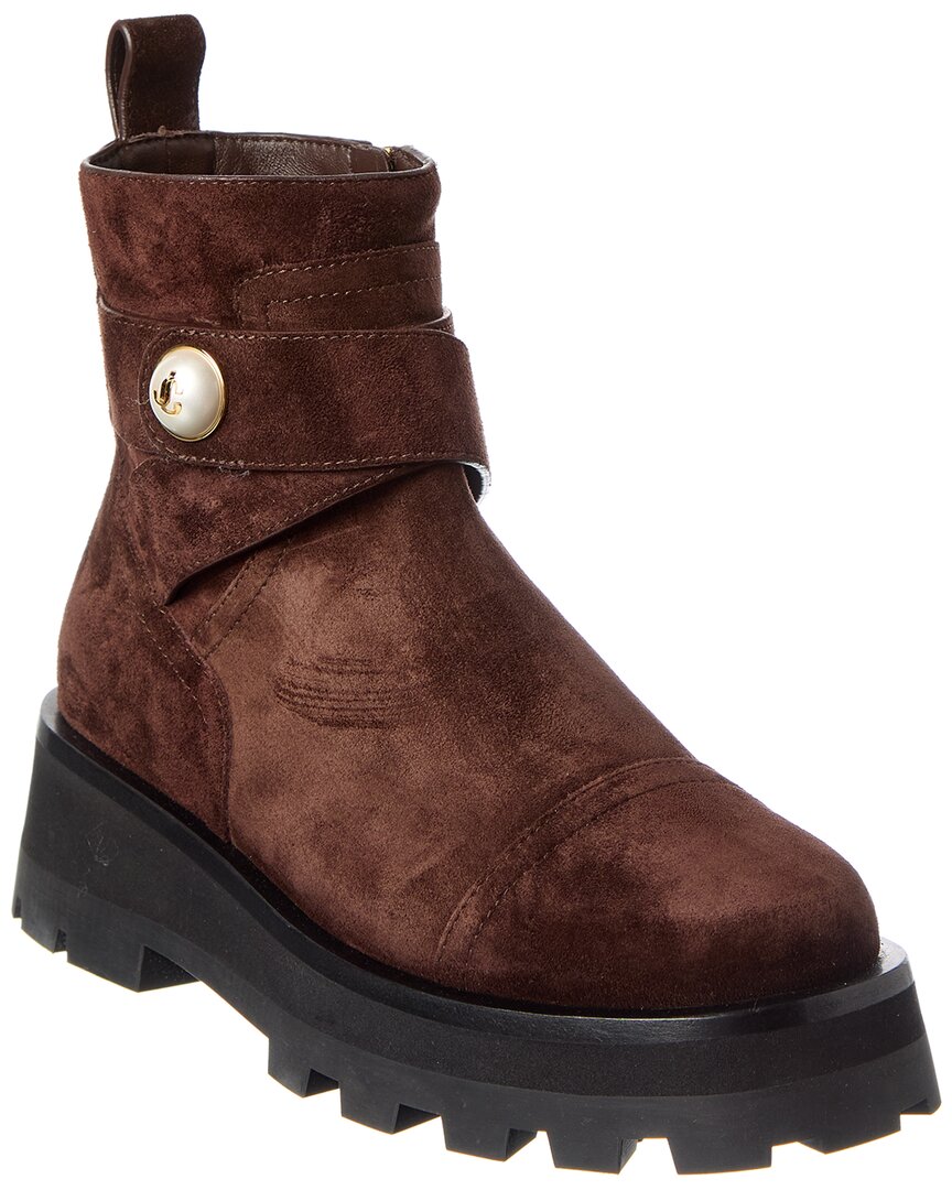 Jimmy Choo Brown Suede Ankle Boots With Decorative Strap Detail In Brown