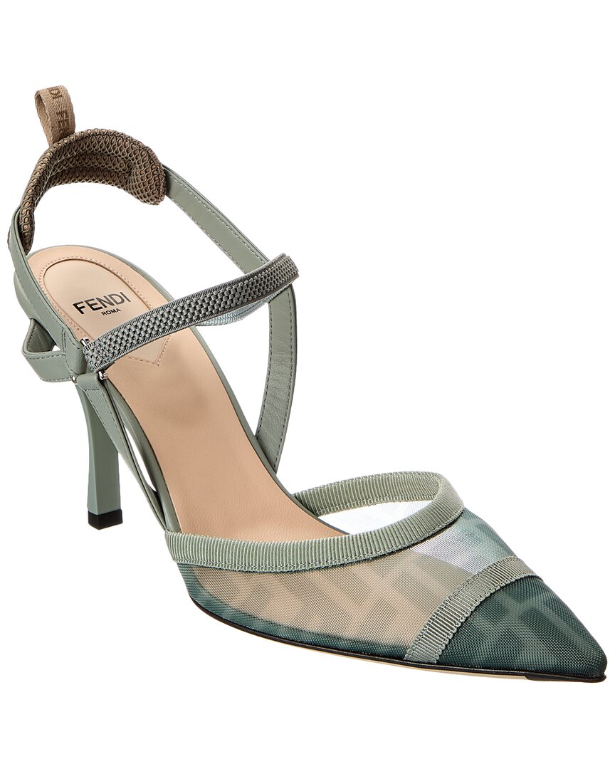 Fendi Colibri Lite Ff Mesh & Leather Slingback Pump