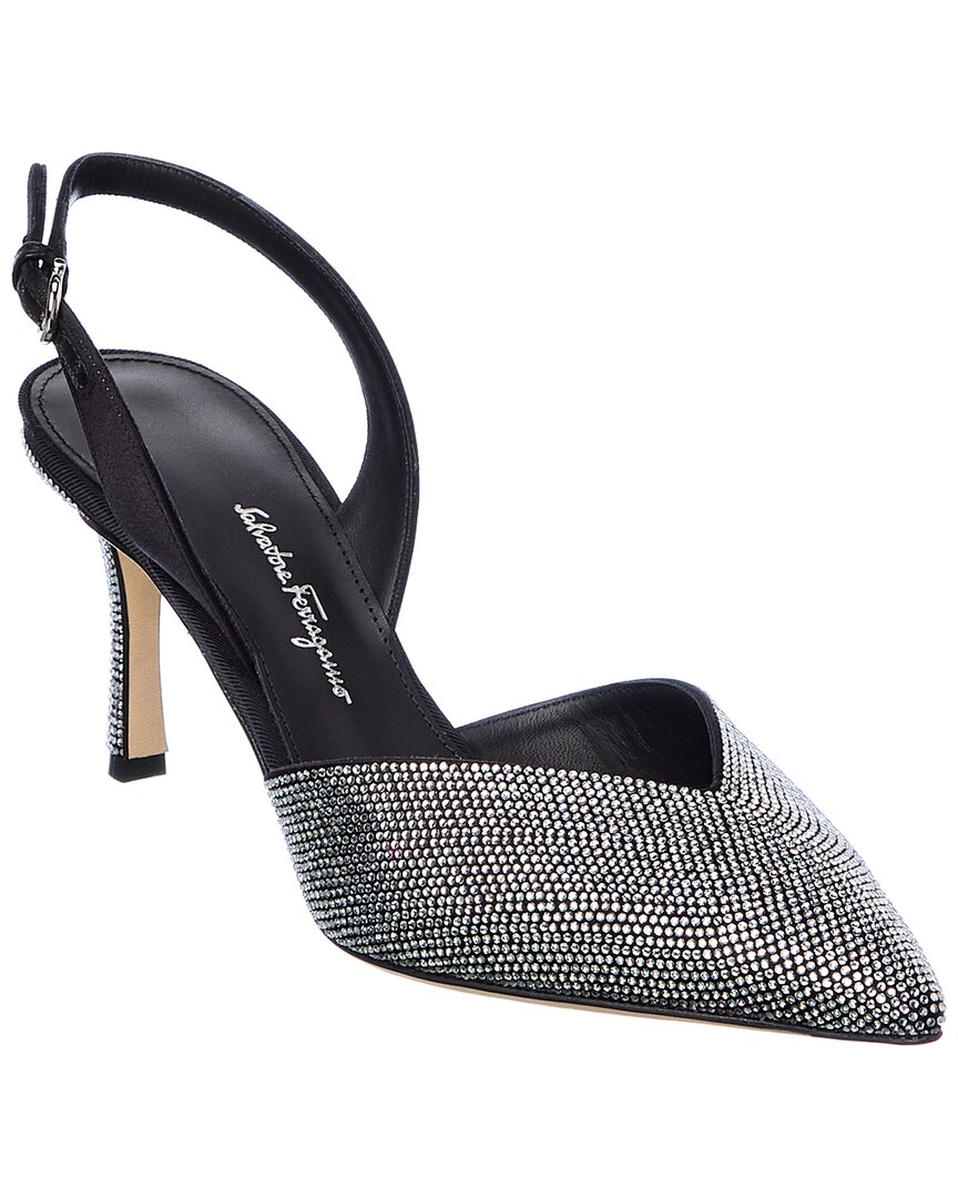 Ferragamo Ileen Crystal Embellished Slingback Pointed Toe Pump In Black