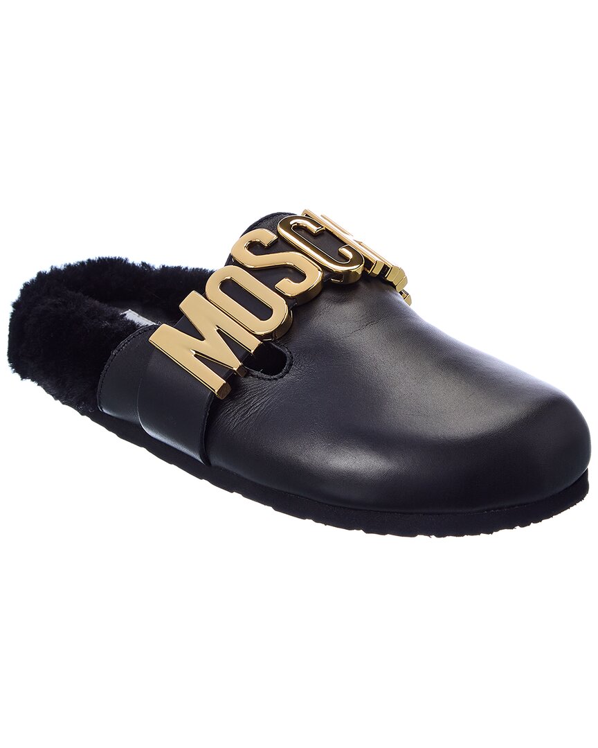 Moschino Logo-lettering Leather Mules In Black
