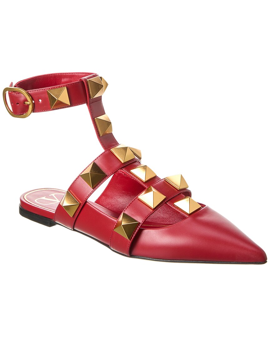 Valentino Red Roman Stud Ballet Flats In Red