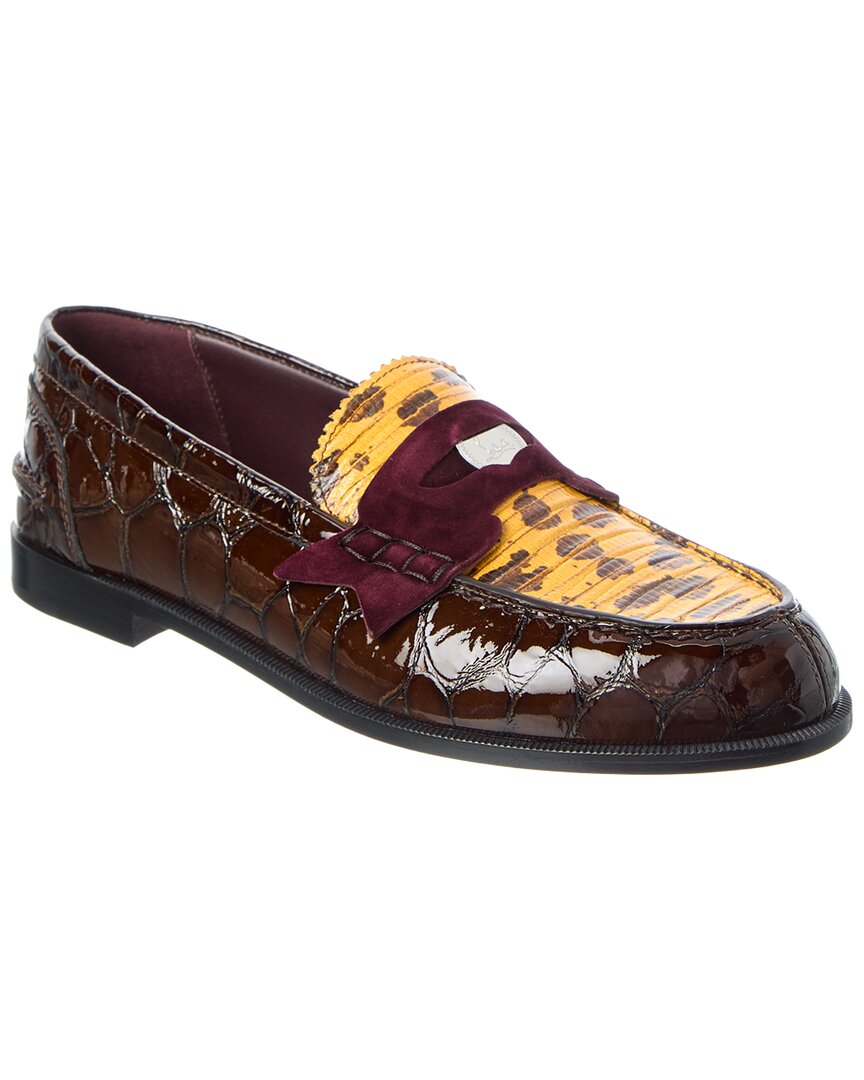 Christian Louboutin Penny Lizard-embossed Leather Loafer In Brown