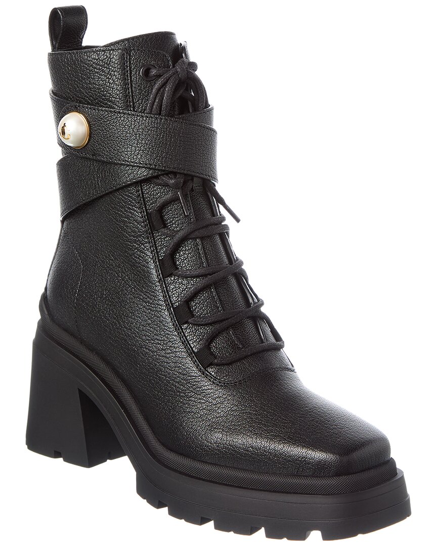Jimmy Choo Noemi 80 Leather Biker Boots In Black