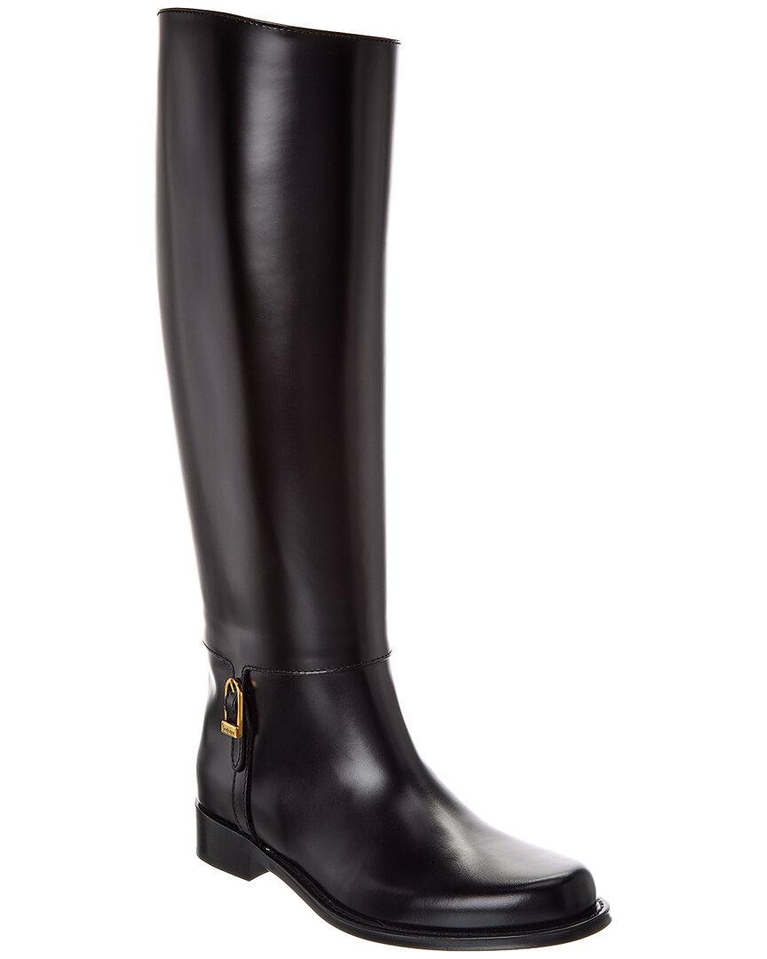 Saint Laurent Julia Leather Knee-high Boot In Black