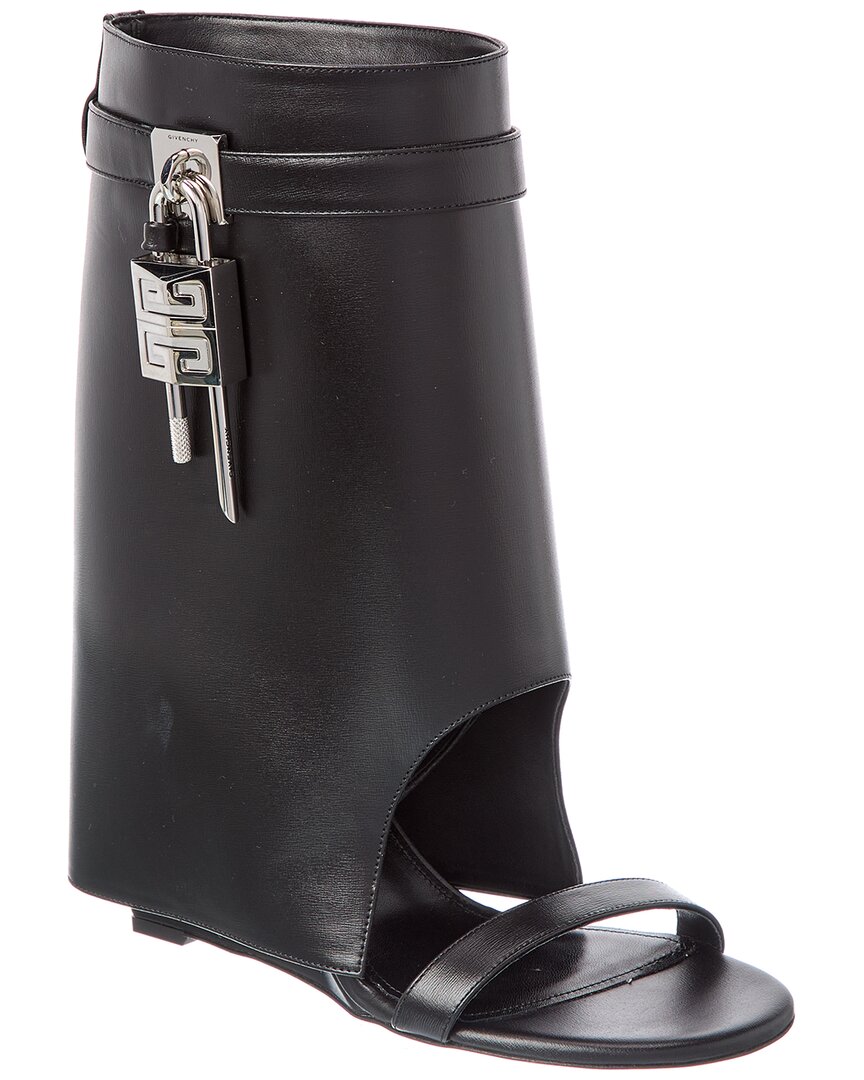 Givenchy Shark Lock Leather Sandal In Black