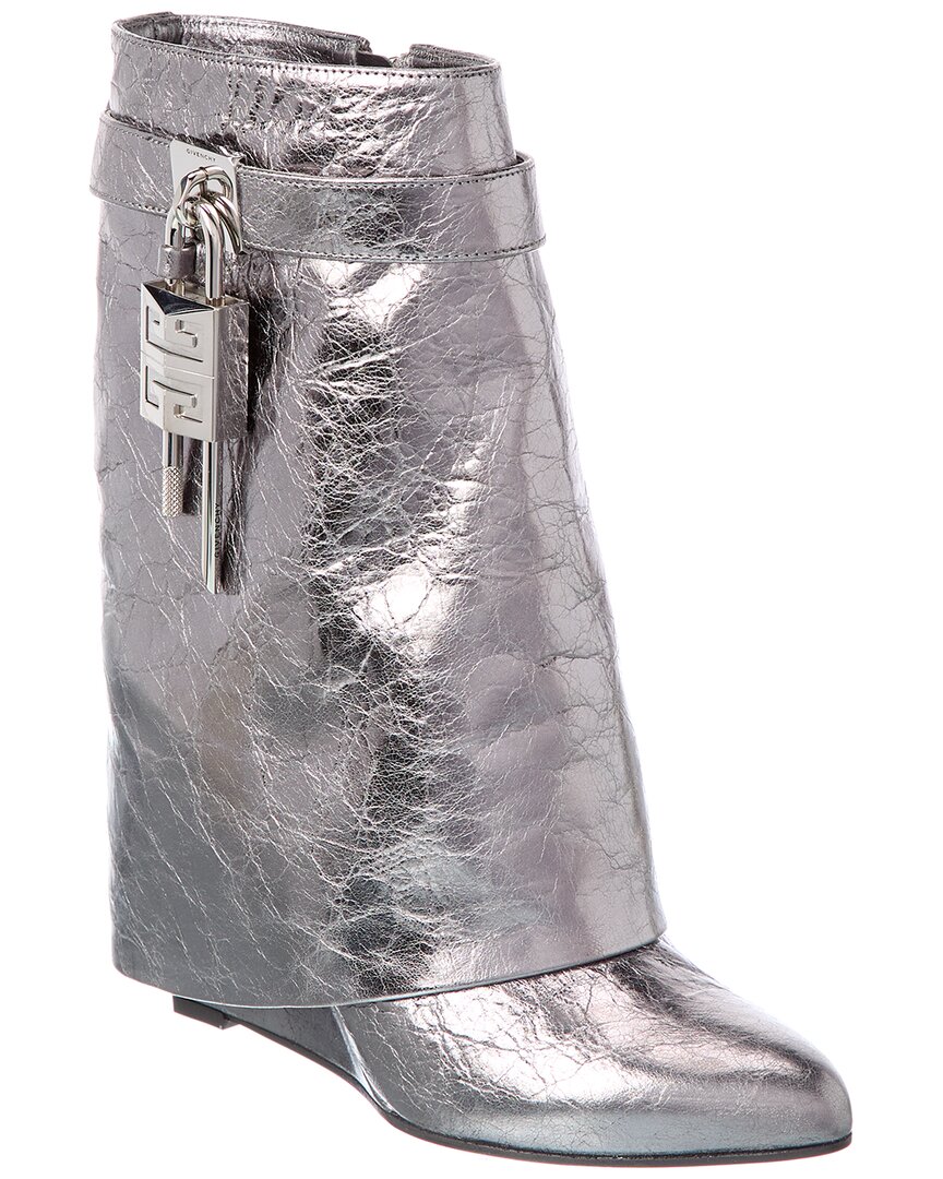 Givenchy Dnu Inv Shark Lock Leather Bootie In Silver