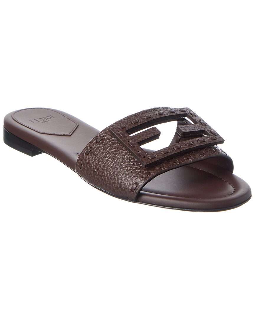 Fendi Ff Baguette Leather Sandal In Brown