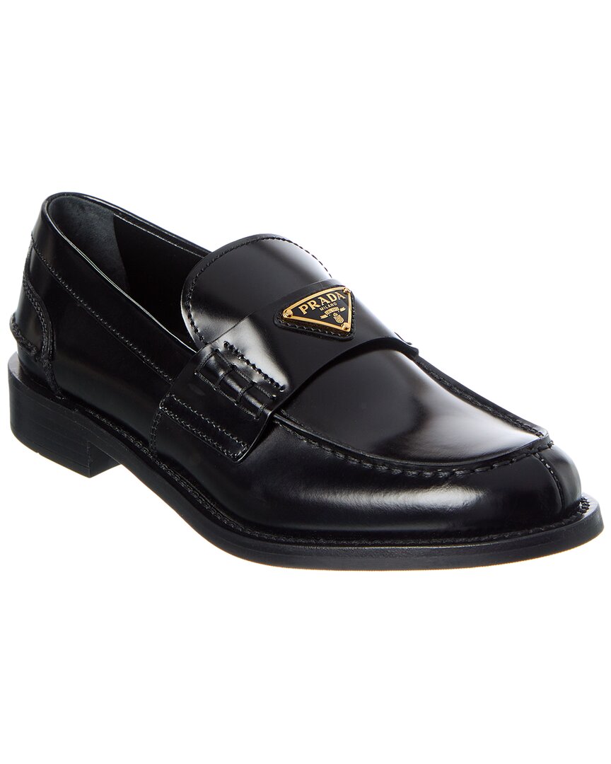 Prada Logo Brushed Leather Loafer In Black