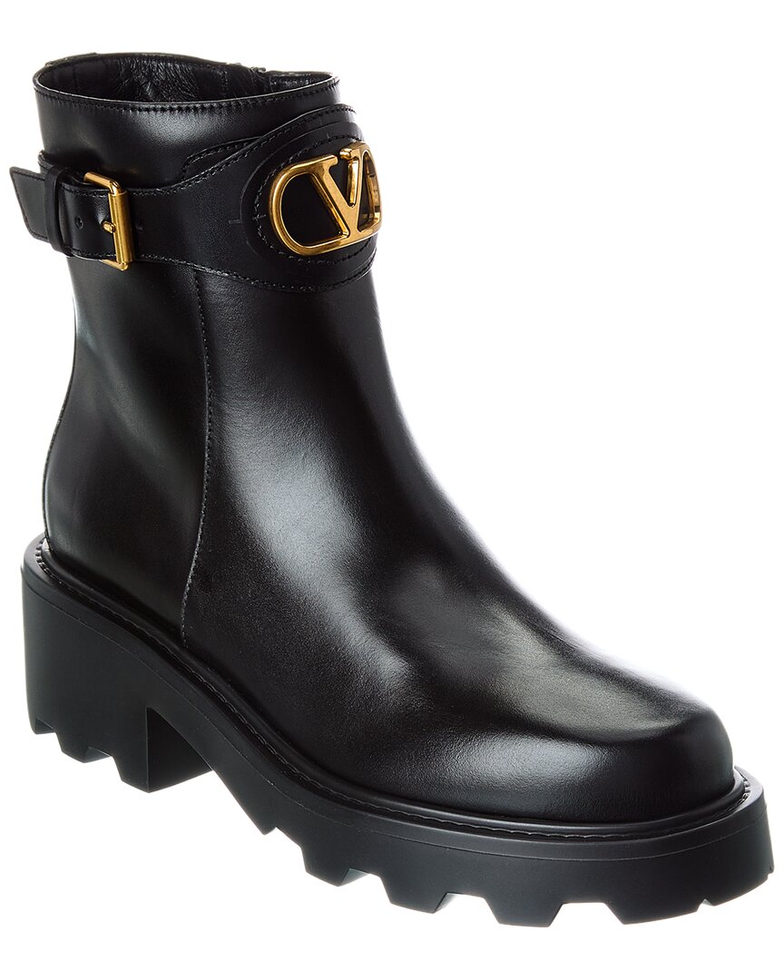 Valentino Vlogo Signature Leather Bootie In Black