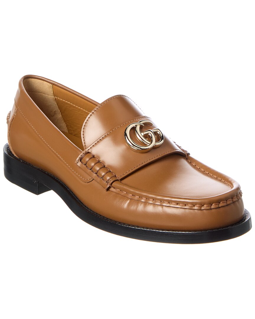 Gucci Double G Leather Loafer In Brown