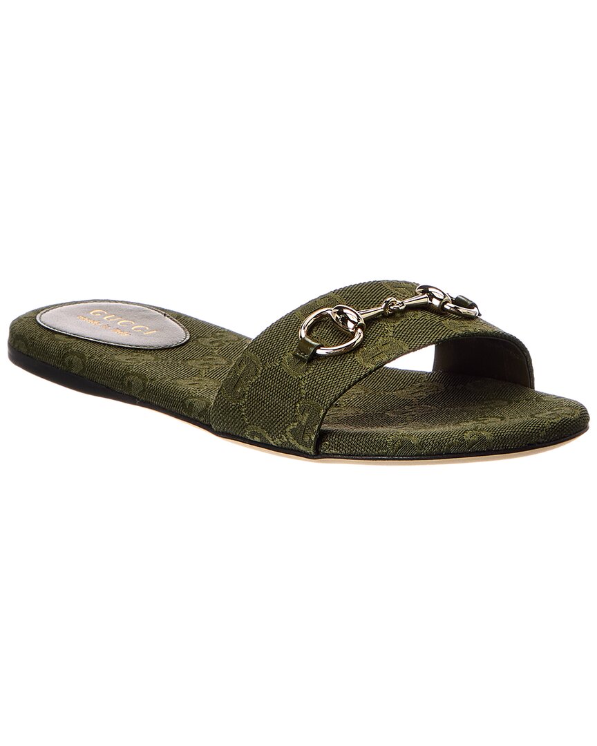 Gucci Horsebit Gg Canvas Sandal In Green