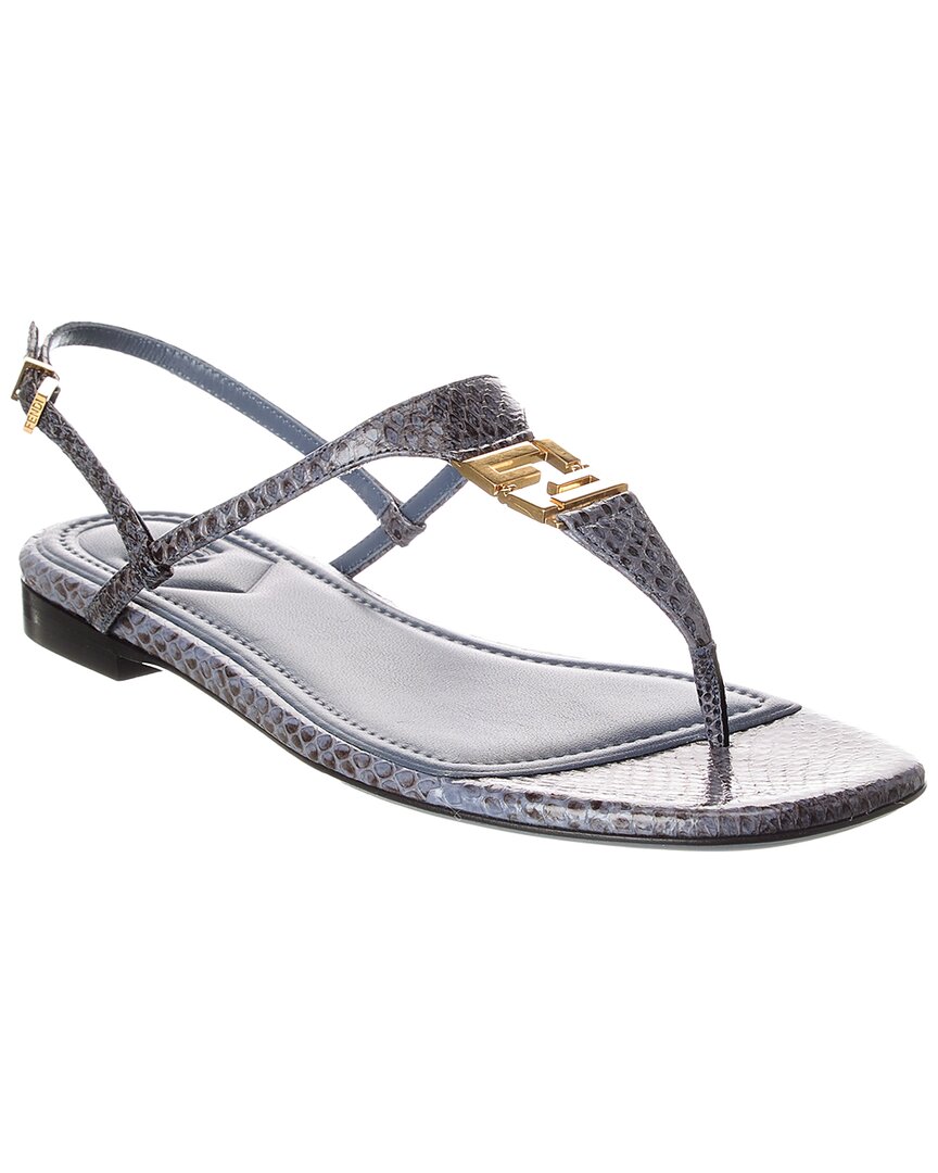 Fendi Ffold Snakeskin Sandal In Silver