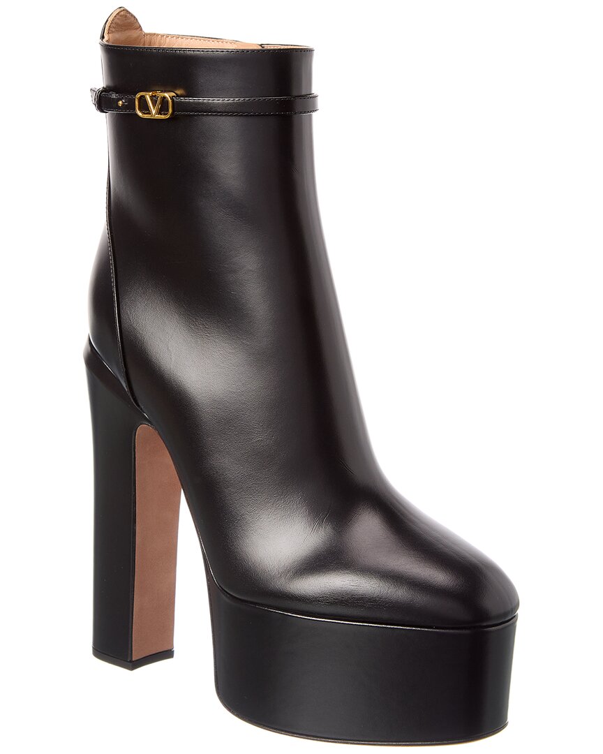 Valentino Garavani Valentino Tan-go 155 Leather Platform Bootie In Black