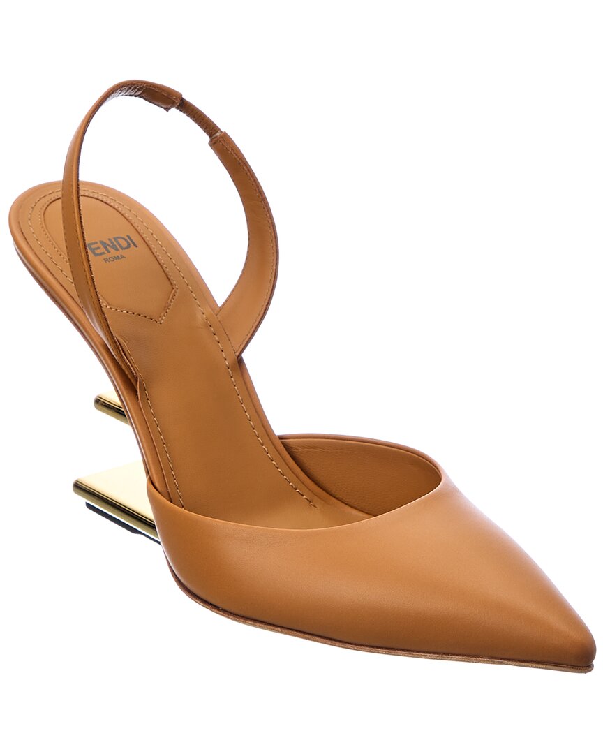 Shop Fendi First Leather Slingback Pump In Brown