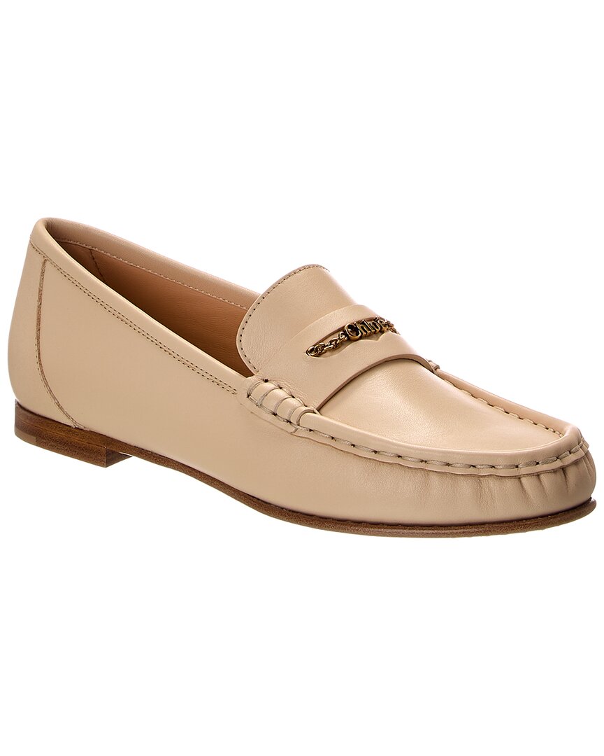 Chloé Logo Leather Loafer In Sand