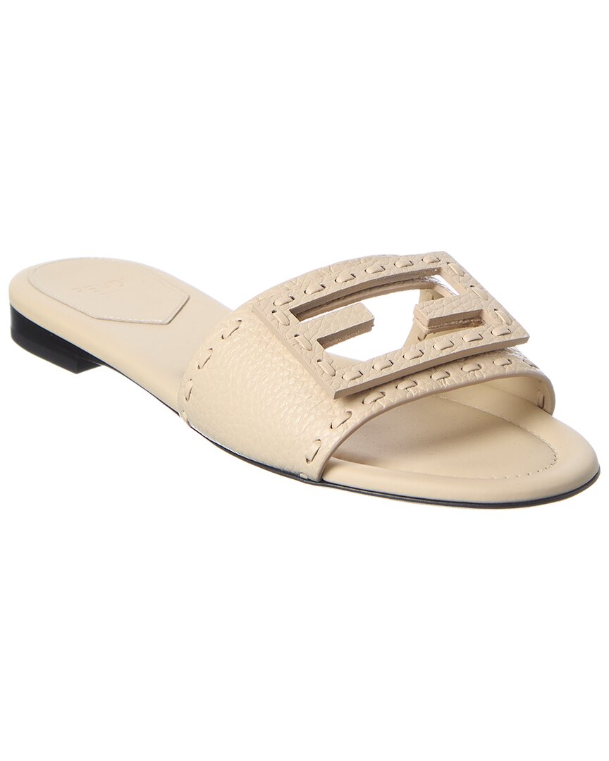 Fendi Women Ivory Leather Baguette Slippers In Neutral