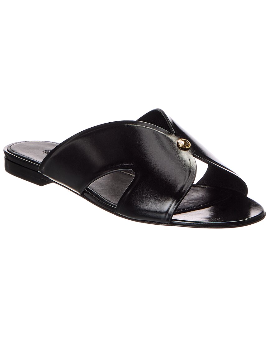 Loro Piana Vera Leather Flat Slide Sandals In Black