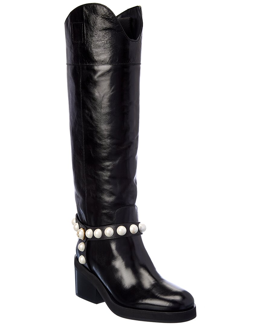 Jimmy Choo Tonya 70 Leather Knee High Boot In Black