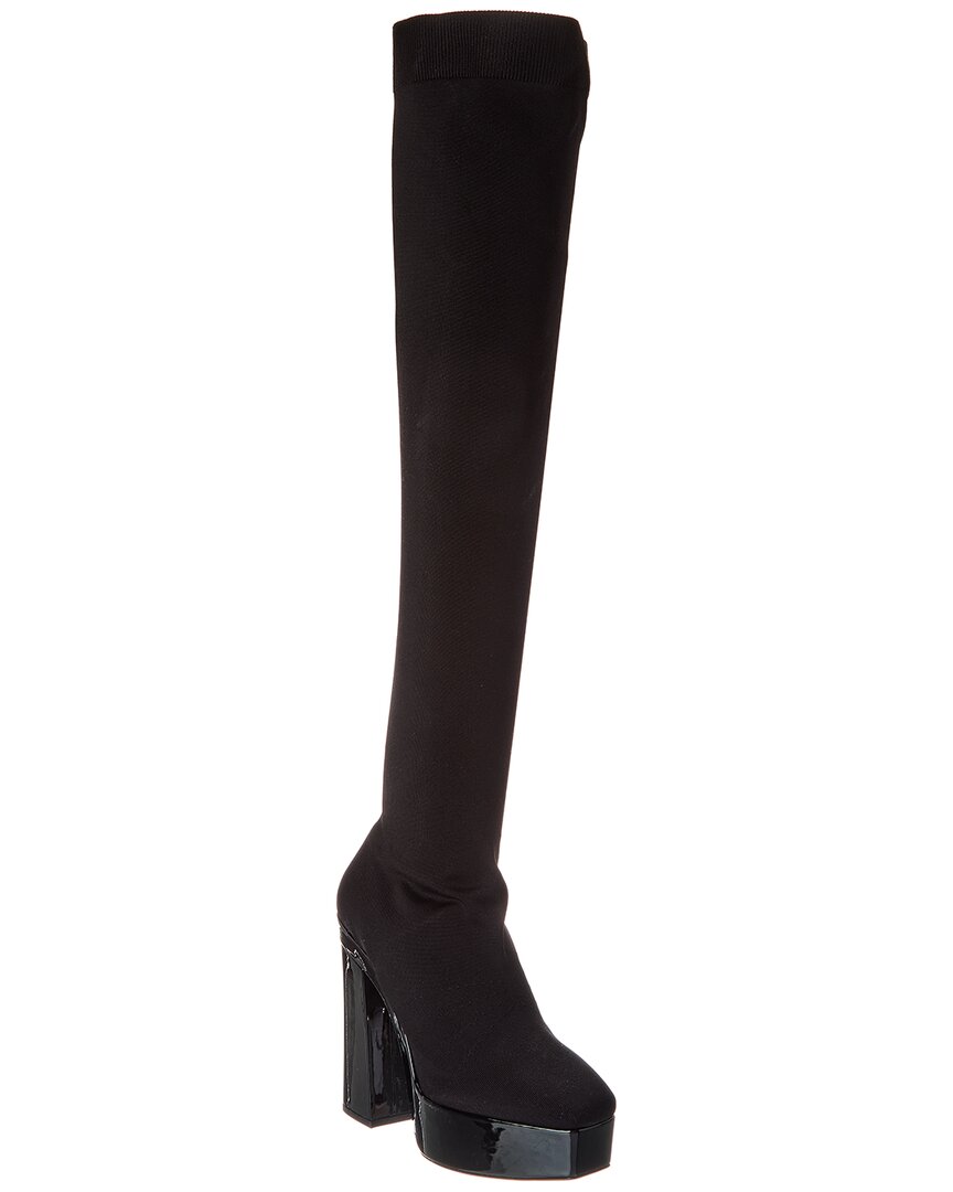 Jimmy Choo Giome 140 Knit & Patent Platform Over-the-knee Boot In Black