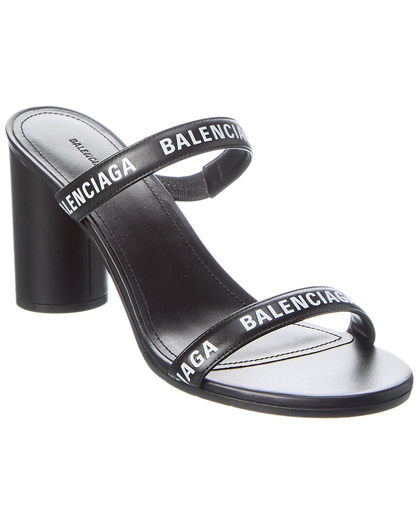 Shop Balenciaga Round Leather Sandal In Black